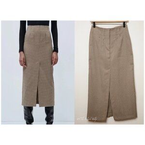 ZARA Houndstooth Plaid Midi Pencil Skirt S